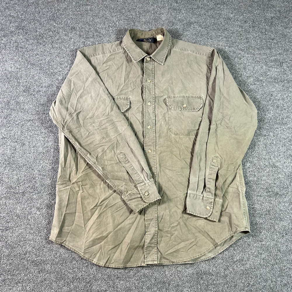 Vintage Woolrich Work Shirt Men's Large Olive 100% Long Sleeve Button-Up Outdoor